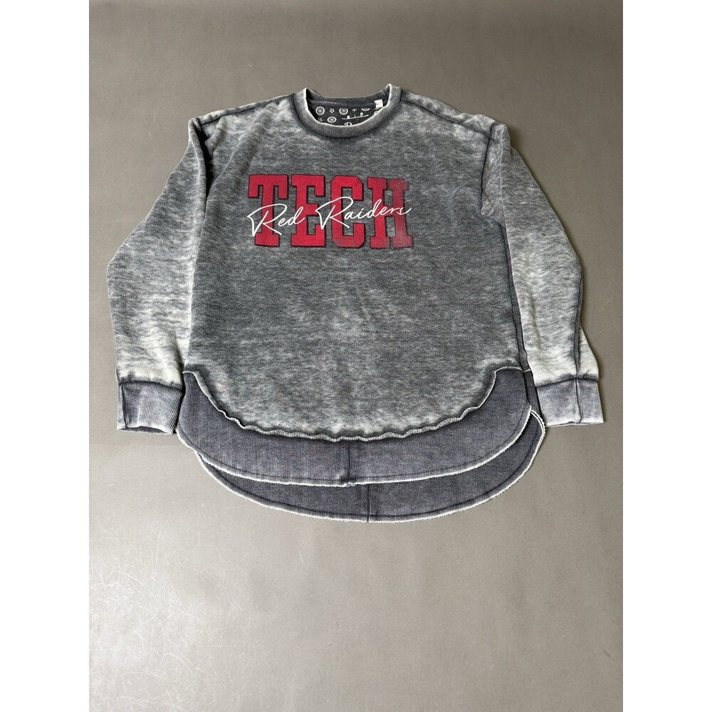 Pressbox SMALL S Heather Grey Texas Tech weathered poncho sweatshirt Red Raiders